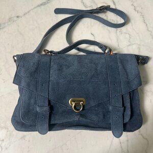 VINTAGE Roberto Santi Blue Suede Leather Satchel Handbag- Made in Italy